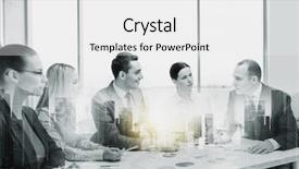  Presentation with office buildings - Slide set consisting of business teamwork and people concept - team at office meeting over city buildings and double exposure effect background and a white colored foreground