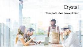  Presentation with improvement - Slide set featuring meeting with team leader background and a white colored foreground