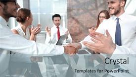  Presentation with contract - Presentation theme enhanced with handshake of business people background and a light blue colored foreground