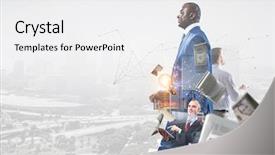  Presentation with mental process - Amazing presentation design having three businessmen in working process backdrop and a white colored foreground