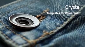  Presentation with clothing wooden clothes hanger object - Presentation design consisting of durability - metal button on clothes close background and a ocean colored foreground