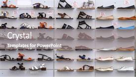  Presentation with stand - Beautiful slide deck featuring durability - shoes stand on a showcase backdrop and a  colored foreground