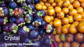 Presentation with mangosteen - Audience pleasing PPT theme consisting of durian - fresh organic oranges and mangosteen backdrop and a navy blue colored foreground