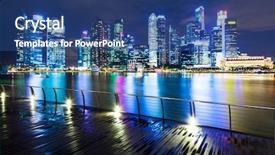  Presentation with singapore city landscape - Colorful presentation theme enhanced with durian - singapore city at night backdrop and a ocean colored foreground