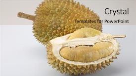  Presentation with durian - Beautiful PPT layouts featuring durian and a half backdrop and a gold colored foreground