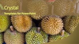  Presentation with food market - Amazing slide deck having durian fruits in the market backdrop and a tawny brown colored foreground
