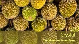  Presentation with durian - PPT theme consisting of durian fruits on the market background and a tawny brown colored foreground