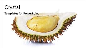  Presentation with durian - Audience pleasing PPT theme consisting of durians piece isolated on white backdrop and a white colored foreground