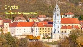  Presentation with river valley - Slides having durnstein-on-the-danube-river background and a tawny brown colored foreground