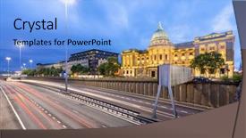  Presentation with e library - Beautiful slide deck featuring dusk at glasgow mitchell library backdrop and a light blue colored foreground