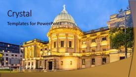  Presentation with library - Beautiful slides featuring dusk at glasgow mitchell library backdrop and a light blue colored foreground