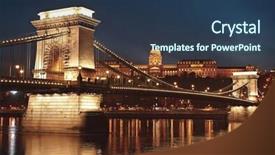  Presentation with danube - Theme enhanced with dusk cityscape of the chain bridge across the river danube with the buda castle in the background in the hungarian capital budapest background and a ocean colored foreground