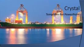  Presentation with import export - Cool new PPT theme with tanker shore - panorama of container cargo freight backdrop and a teal colored foreground