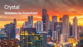  Presentation with chicago skyline - Colorful PPT theme enhanced with chicago illinois usa aerial downtown skyline at dusk towards lake michigan backdrop and a coral colored foreground