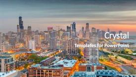  Presentation with chicago skyline - Beautiful presentation theme featuring chicago illinois usa aerial downtown backdrop and a coral colored foreground