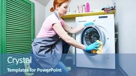  Presentation with cleaning service - Theme featuring dust bowl - cleaning service woman cleanse washing background and a teal colored foreground