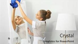  Presentation with cleaning service - Colorful PPT theme enhanced with dust bowl - hotel service concept chambermaid cleaning backdrop and a light gray colored foreground