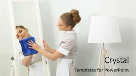  Presentation with cleaning service - Presentation theme enhanced with dust bowl - hotel service concept chambermaid cleaning background and a light gray colored foreground