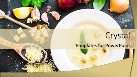  Presentation with white plate - Amazing PPT theme having dust bowl - onion soup puree backdrop and a lemonade colored foreground