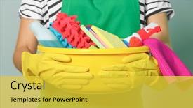  Presentation with pregnant woman cleaning - Amazing presentation design having dust bowl - woman with cleaning supplies backdrop and a  colored foreground
