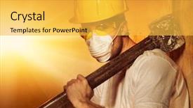  Presentation with builder - PPT layouts consisting of builder with big metal hammer background and a yellow colored foreground