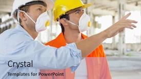  Presentation with discussion - Cool new slide set with male construction workers having backdrop and a light blue colored foreground