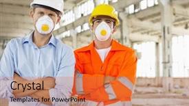  Presentation with construction site construction - Audience pleasing PPT theme consisting of safety protection - portrait of confident male construction backdrop and a coral colored foreground