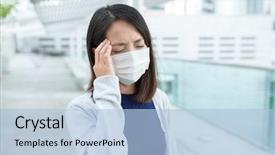  Presentation with bacteria - Slide set consisting of air bacteria - woman getting sick background and a sky blue colored foreground