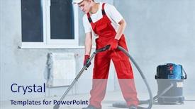  Presentation with cleaning service - Cool new PPT theme with cleaning service dust removal with vacuum cleaner backdrop and a lemonade colored foreground