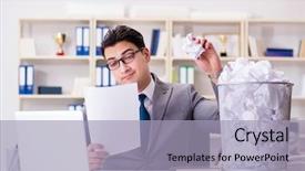  Presentation with recycling paper - Slide deck consisting of dustbin - businessman in paper recycling concept background and a light blue colored foreground