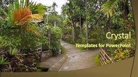 Presentation with village india - Beautiful PPT theme featuring dustbin - clean pathway in mawlynnong village backdrop and a tawny brown colored foreground