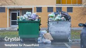  Presentation with garbage - Audience pleasing slide set consisting of dustbin - dumpsters being full with garbage backdrop and a ocean colored foreground