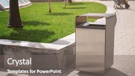  Presentation with bin - Slide deck featuring dustbin - modern trash bin outdoors concept background and a gray colored foreground