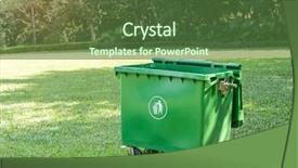  Presentation with bin - Presentation design featuring dustbin - single green trash can garbage background and a tawny brown colored foreground