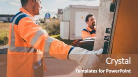  Presentation with garbage truck - Presentation with dustbin - two refuse collection workers loading background and a red colored foreground