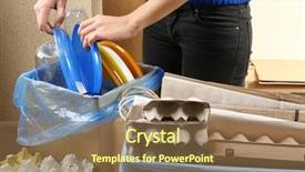  Presentation with waste - Colorful theme enhanced with dustbin - woman sorting different waste indoors backdrop and a coral colored foreground