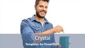  Presentation with recycling - Colorful PPT layouts enhanced with dustbin - young man throwing a piece backdrop and a ocean colored foreground