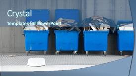  Presentation with boxes - PPT theme enhanced with dustbins full of discarded cardboard background and a ocean colored foreground