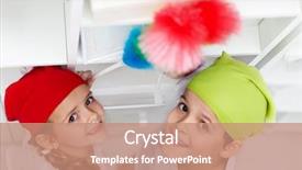  Presentation with cleaning day - Beautiful presentation theme featuring dusting in their room - cleaning backdrop and a  colored foreground
