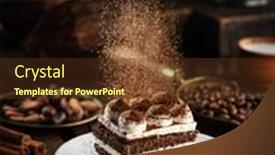  Presentation with cocoa beans - Slide set consisting of dusting-tiramisu-like-cake background and a tawny brown colored foreground