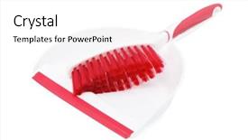  Presentation with brush - Presentation design with dustpan and brush on a white background background and a white colored foreground