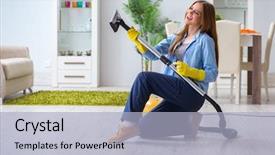  Presentation with floor - PPT layouts enhanced with dusty - young woman cleaning floor background and a light blue colored foreground