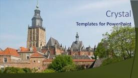  Presentation with dutch - Audience pleasing slide set consisting of dutch-church-tower-in-village backdrop and a sky blue colored foreground