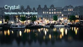  Presentation with history - Beautiful presentation theme featuring dutch history - night view of amsterdam holland backdrop and a ocean colored foreground