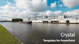  Presentation with dutch economy - PPT theme having dutch industrial landscape rotterdam holland background and a dark gray colored foreground