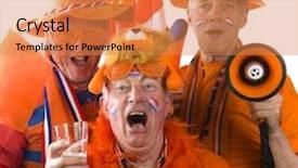  Presentation with soccer fans - PPT layouts featuring dutch soccer fans in orange clothes with beer background and a coral colored foreground