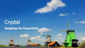  Presentation with dutch - Theme featuring dutch wind mills at historical village zaanse schans in holland background and a teal colored foreground