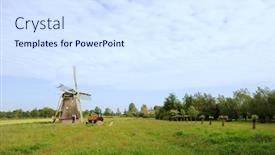  Presentation with windmill - Theme featuring dutch-windmill-in-landscape-groot background and a sky blue colored foreground