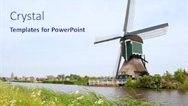  Presentation with windmill - Presentation featuring dutch-windmill-in-typical-hollands background and a sky blue colored foreground