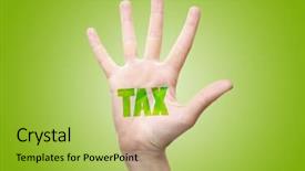  Presentation with tax - Presentation design consisting of excise duty - tax concept woman's hand background and a yellow colored foreground